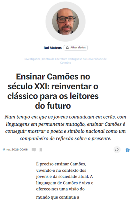 Ensinar Camões no século XXI: reinventar o clássico para os leitores do futuro